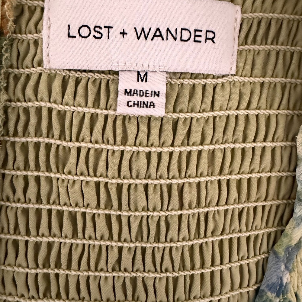 Lost + Wander Olive Green Smocked Dress - Picture 3 of 3